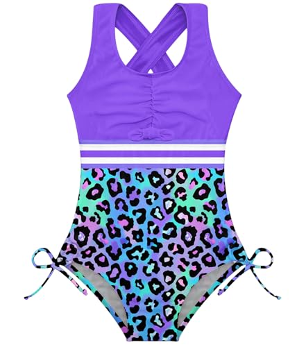 Image of BFUSTYLE Girls One Piece Swimsuit Cute Striped Bathing Suit Hawaii Swimwear 6-17 Years