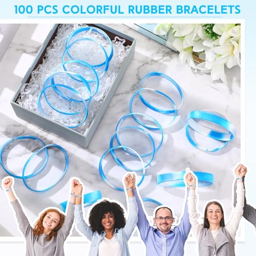 Image of Liliful 100 Pcs Silicone Rubber Wristbands Rubber Wristband Bracelet Bands for Silicone Wristbands for Women Men(Blue and White)