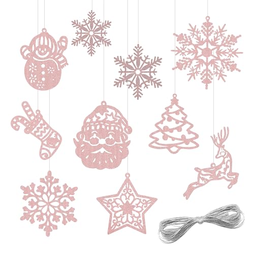 Decoración de Árbol de Navidad con Copo de Nieve, 42 Piezas Adornos Colgantes Navideños con Purpurina, Colgantes de Muñeco de Nieve de Papá Noel para Invierno, Fiesta, Cumpleaños