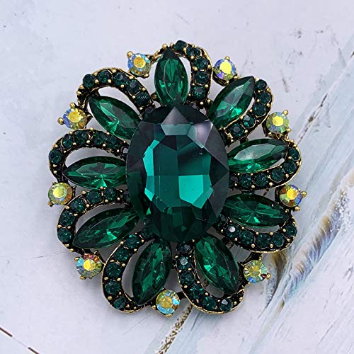 Image of SELOVO Flower Rhinestone Statement Brooch Pin Accessory Antique Gold Tone
