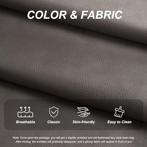 Hobestluk Giant Bean Bag Chair Lazy Floor Sofa, Memory Foam Fireside Sofa for Adults, Big Beanbag Faux Leather Armless Chair for Living Room Bedroom Dorm Office (Grey, Single)