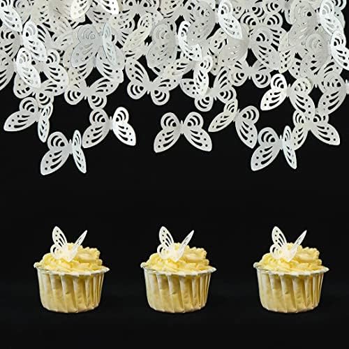 Edible Butterflies White Wafer Paper for Cake Cupcake Toppers Wedding Cake Decorating 50pcs Rice Paper Edible Butterfly for cupcake Birthday Baking Girl Decorations Big Size