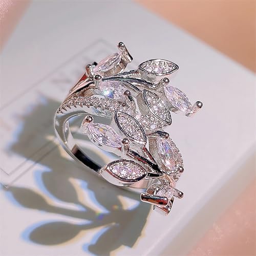 Delicate Leaf Shape Ring with Shiny Cubic Zirconia for Women Gorgeous Party Jewelry