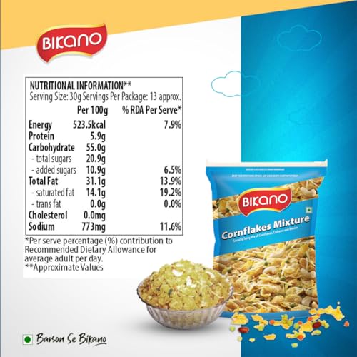 Image of Bikano Cornflake Mixture | Crispy & Crunchy Snacks | Cornflakes Namkeen 400g (Pack of 2)
