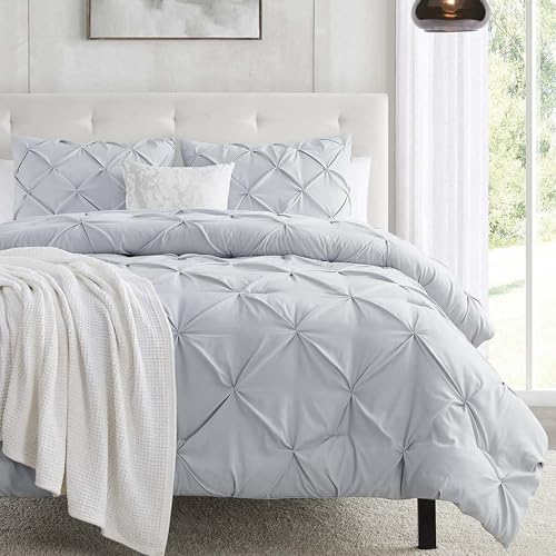 Image of Nestl California King Duvet Cover Steel Blue - Soft Double Brushed Duvet Set with Button Closure & Corner Ties, 3 Piece Luxurious Pinch Pleated Duvet Cover Set 104x98 Inches with 2 Pillow Shams