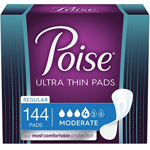 Poise Ultra Thin Incontinence Pads for Women, Moderate Absorbency, Regular Length, 144 Count