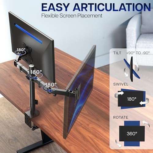 Image of VIVO Dual Monitor Desk Mount, Heavy Duty Fully Adjustable Steel Stand, Holds 2 Computer Screens up to 24 inches and Max 22lbs Each, Black, STAND-V024