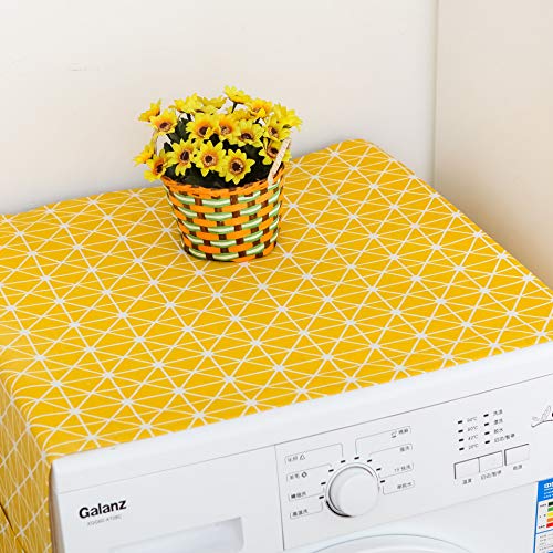 Image of Dust-Proof Refrigerator Cover Cotton Washing Machine Top Protector with Side Storage Bags Universal Cover Cloth for Home and Kitchen (Yellow Chessboard)