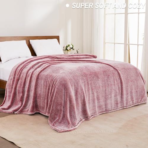 Image of Exclusivo Mezcla Plush Fuzzy Fleece Throw Blanket Extra Large, Super Soft, Fluffy and Warm Blankets for Couch, Bed, All Season (Mixed Deep Red, 50x70 inches)