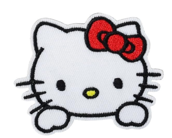 Cute Kitty Head with red Bow Iron-On or Sew-On Patch 2.6 x 2