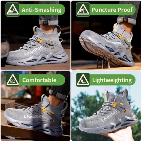 Image of LAoutun Steel Toe Shoes for Men Work Shoes Safety Sneakers Comfortable Lightweight Puncture Proof Slip on Indestructible Construction Work Shoes