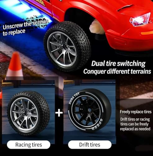 Image of RC Drift Car 1:14 Scale 4WD High-Speed Remote Control Car with LED Lights 2.4GHz Rechargeable Drift Racing Car with Extra Tires & Cones Toy for kids [Colors as Per Stock] (Mazada Rc Drift -Blue)