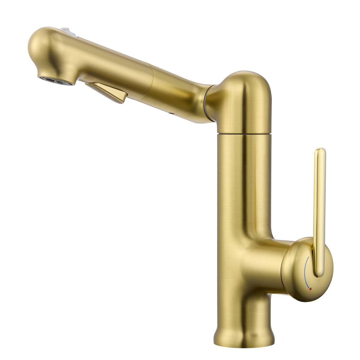 Mitigeur lavabo or brossé en laiton avec bec rotatif de 160 mm