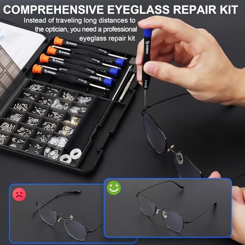 Image of STREBITO Glasses Repair Kit, All-in-One Eyeglass Repair Kit with 16 Sizes of Screws, 12 Pairs of Nose Pads & Tweezer, Precision Screwdriver Set for Glasses, Sunglasses, Watches & Small Electronics
