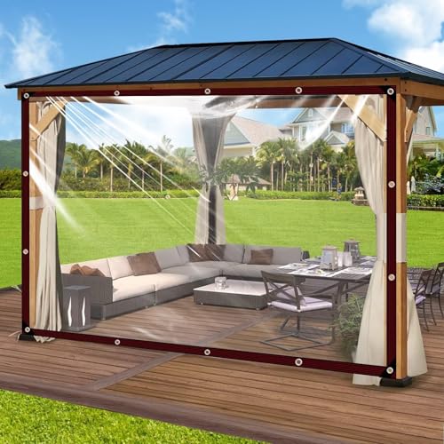 Telone Impermeabile Trasparente con Occhielli, 1 x 2 m, per Esterni, Terrazza, Pollaio