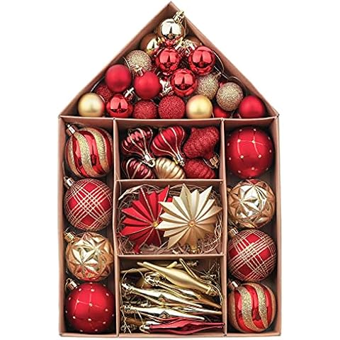 Valery Madelyn 70pcs 3-9cm Shatterproof Christmas Baubles Pack, Traditional Red and Gold Christmas Ball Ornaments for Christmas Tree Decoration Cover