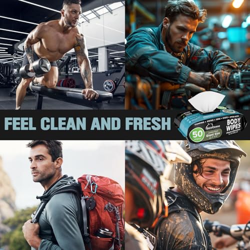 Body-Wipes-for-Men-50-XL-No-Rinse-Shower-Wipes-4-Travel-Bath-Wipes-9x12-After-Gym-Wipes-Mens-Deodorant-Wipes-Face-Wipes-for-Men-For-Camping-Essentials-Survival-Gear-and-Supplies