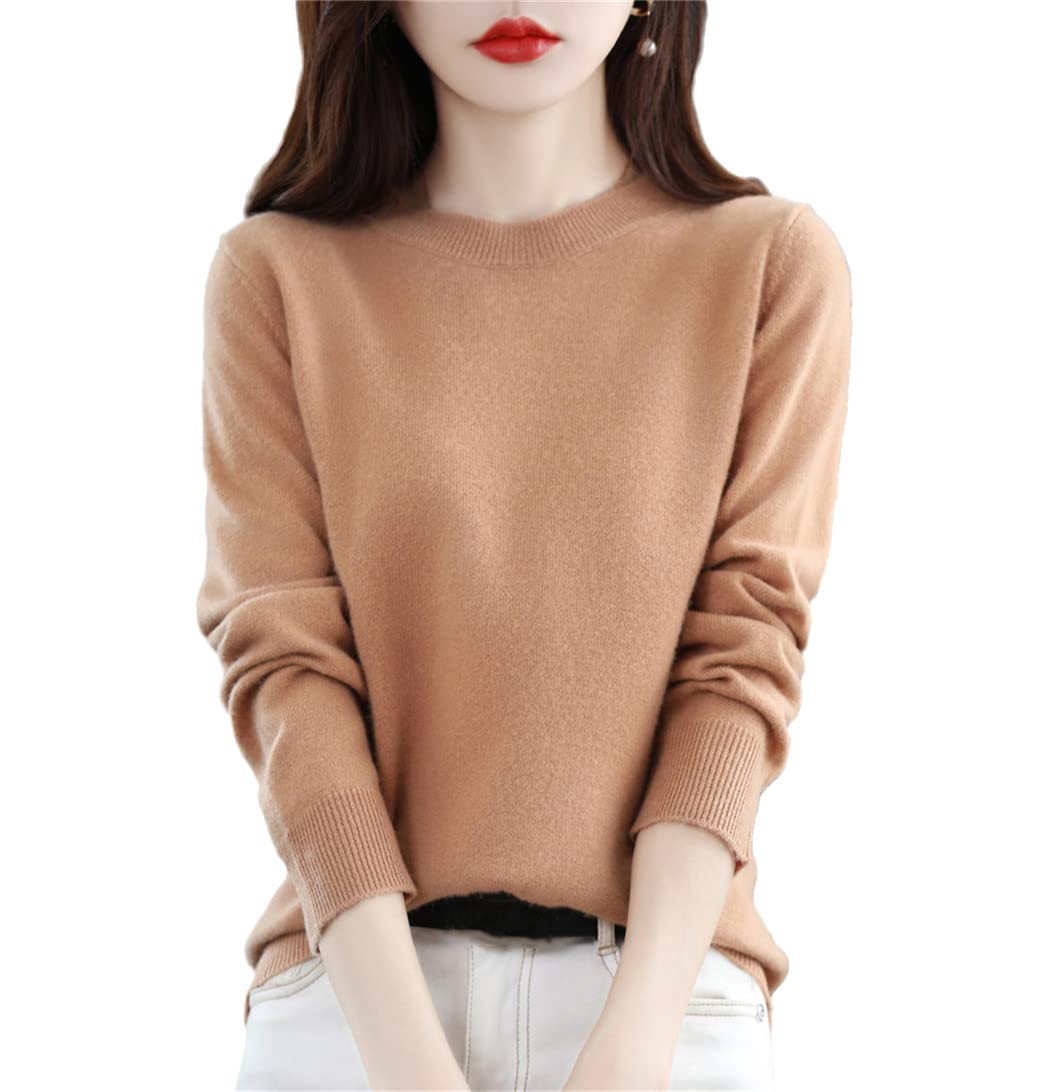 FULBHPRINT Maglione da donna in cashmere lavorato a maglia maglione invernale in lana merino con scollo a V autunno inverno maglione caldo, ORO O, S
