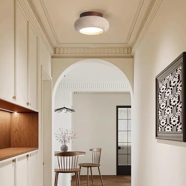 Plafonnier LED rond en pierre aspect bois de noyer au style noble