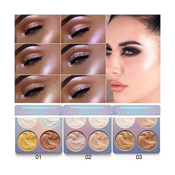 CmaaDU 4 Colors Shimmer Highlighter Highlight Hilight Makeup Palette Highlighter Powder iluminadores iluminador de maquillaje,White Pink Champagne Gold Shimmer Highlighter Primer Face Makeup Glitter
