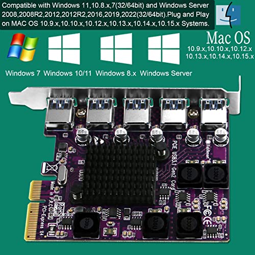 Febsmart 5X 10Gbps Usb-A Ports Pcie Usb 3.1 Gen2 Expansion Card For Windows 11, 10, 8.X, 7(32/64Bit), Windows Server, Mac Os And Linux Desktop Pcs, Built In Self-Powered Technology (Fs-A5-Pro) #TOP4