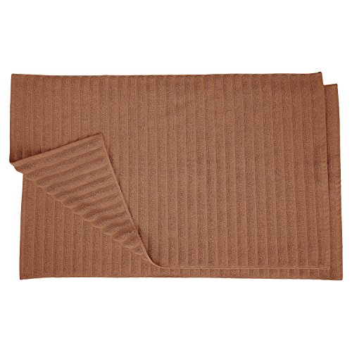 Superior Striped Bath Mat 2-Pack, 100% Combed Cotton, Luxury Spa Ribbed Texture, Durable and Washable Bathroom Mats - Brown, 22" x 35" each