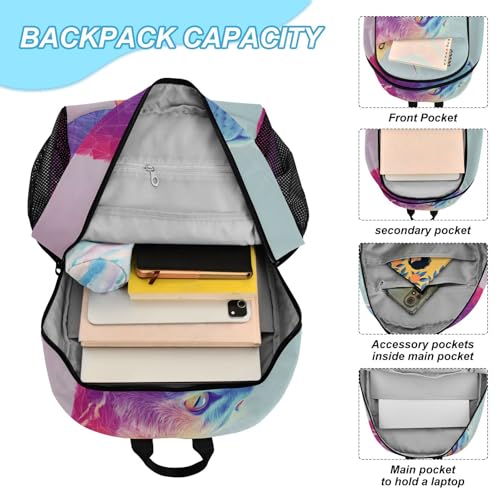 Travel Backpack Lunch Bag Set for Hiking Picnic, Backpacks with Insulated Lunch Box Neon Cat Print4