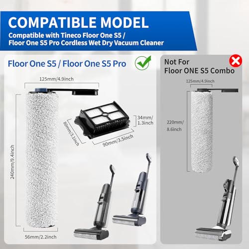 Image of Keluke Roller Brush and Filters Replacement Compatible with Tineco Floor ONE S5 /Floor One S5 Pro Cordless Vacuum Cleaner,(NOT for S5 COMBO) Replacement Parts Include 3 Brush Rollers, 3 Filters