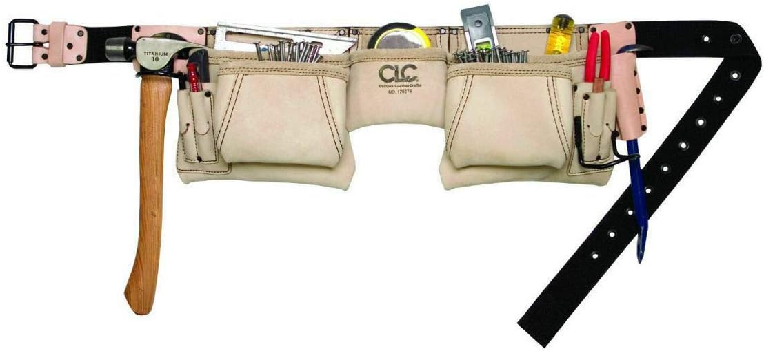 CLC Custom Leathercraft 175274 Heavy Duty Top Grain Leather Construction Work Apron & Hammer Loop, 12 Pocket