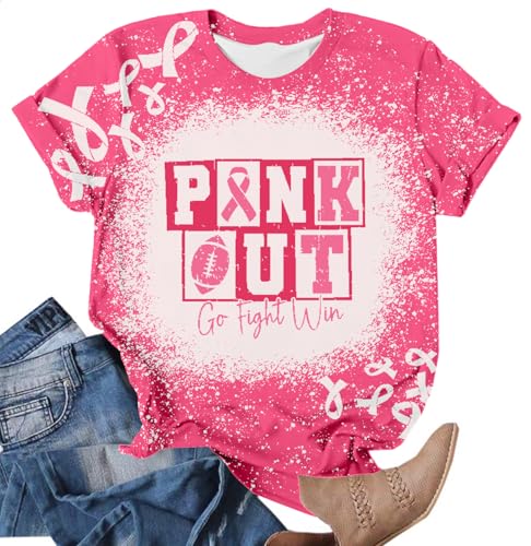 Breast Cancer Shirts for Women Pink Out Shirt Football Game Day Tshirts Cancer Survivor Gift Tee Tops(Pink2, Large)