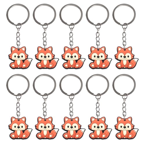 LunarCharm 10 llaveros de zorro, diseño de animales de caricatura, multicolor, L