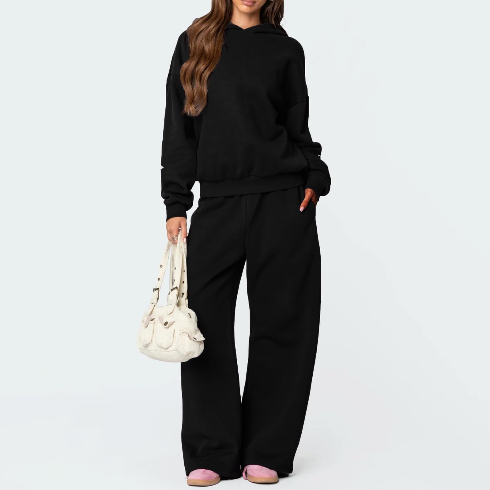Chándal Y2K con lazo para mujer, 2 piezas, sudadera casual de manga larga para adolescentes y niñas, sudadera con capucha de gran tamaño