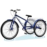 Vanell Adults Tricycles 7-Speed 3-Wheeled Mountain Bikes (24"/26"/27.5") with Large Basket, Front Suspension, Disc Brakes for Safe & Fast Braking - Ideal for Shopping, Exercise, and Recreation