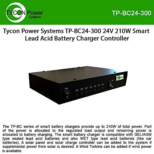 24VDC 210W Smart Lead Acid Battery Charger, 120/240VAC Input, 120W Regulated Load Output, Overdischarge Protection, Automatic Operation