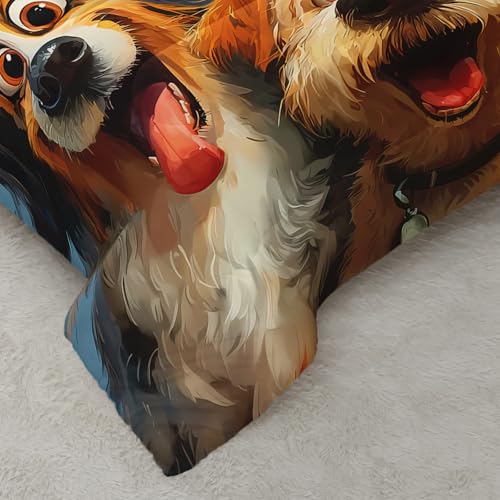 Image of AILONEN Cartoon Dogs Puppy Theme Comforter Set Queen Size,Blue Happy Animal Bedding Sets for Boys Girls,Pet Animal Duvet Set,Soft Microfiber,3 Pieces,1 Quilt and 2 Pillowcases