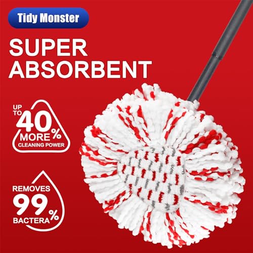 Image of 3 Pack Spin Mop Heads with Scrubbing Pad - 2026 Upgraded 2-in-1 Mop Head for EasyWring 1-Tank System. Built-in Scrub Pads for Stuck-on Grime, 40% More Cleaning Power Mop Refills.