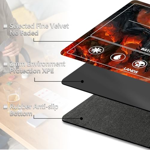 Image of for MTG Playmat with Card Storage Bag,Non-Slip Rubber Base & Smooth Surface 27.6x15.7in,Beginner-Friendly Magic Mat for Commander Deck,Flame Black Dragon