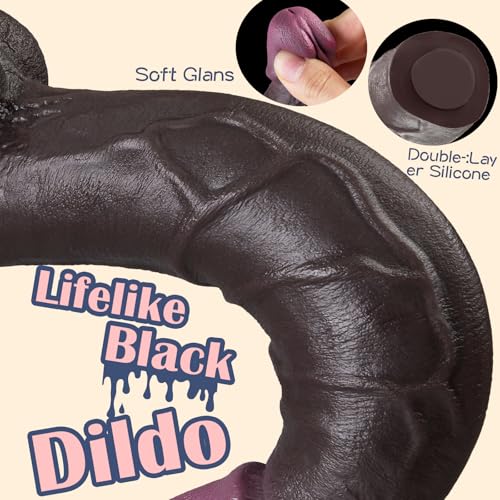 Image of 9.6in Realistic Black Dildo,Lifelike Realistic Curved Dildo for G Spot and Anal Play with Powerful Suction Cup,Silicone Dual Density,Adult Sex Toy for Women Men Couples