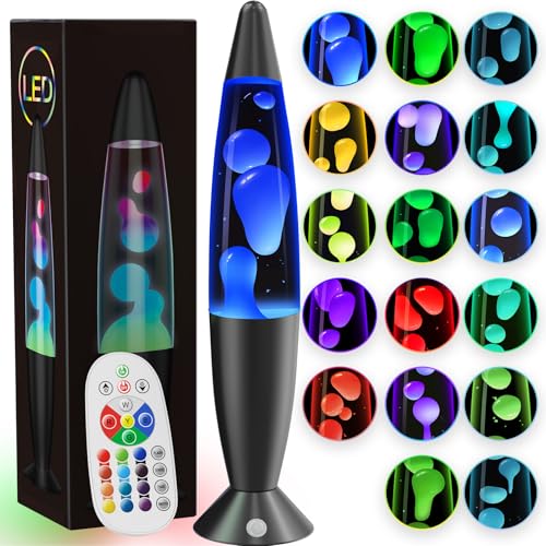 AONESY Lavalampe Groß mit 17 Farbwechsel Steuerbar: Lavalampen Schwarz mit Fernbedienung für Kinder Erwachsene | Lavalampe Glitzer für...