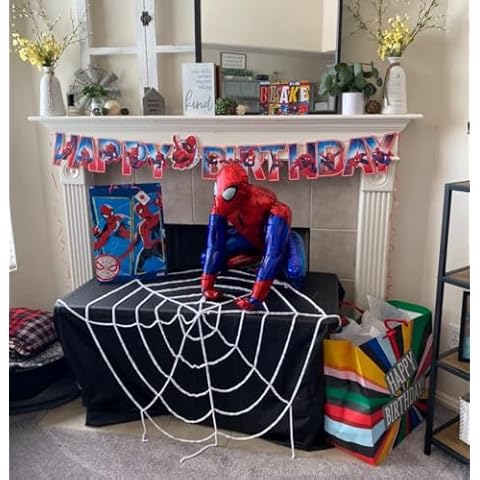 TEXASDELUXE Party Decoration Spider Webs Decorations for Spider Man Birtday Party 10.8ft White Giant Spiderweb Backdrop Banner Decor Cover