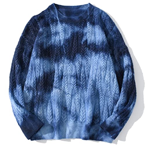 Mens Hip Hop Vintage Sweater Tie Dye Knitted Sweater Oversize Pullover4