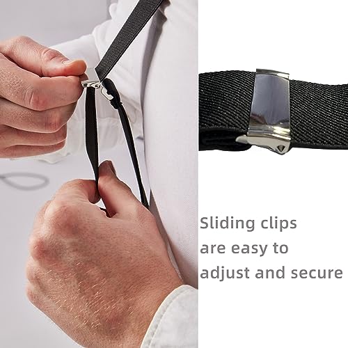 2 Clips Men\'s Suspenders X-Back Clip-On Elastic Braces for Formal and Casual Wear (Black) - Thumbnail 5