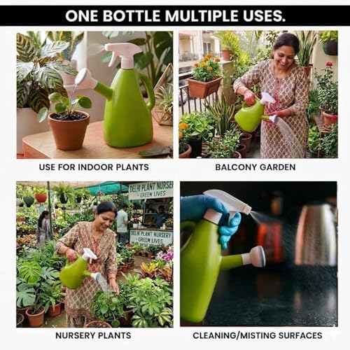 Image of Go Hooked 2in1 Plant Watering Can with Spray Bottle & Shower Head 1 Litre | Multi-Purpose Garden Water Sprayer for Indoor Plants, Balcony Garden & Nursery | Plastic Watering Pot with Handle (Green)