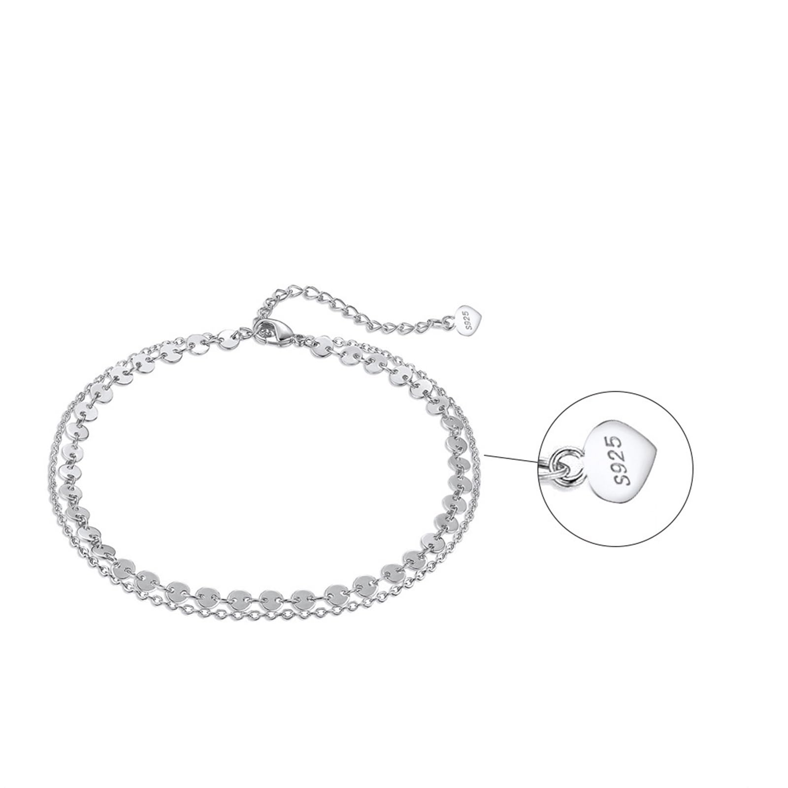 Cavigliera Donna Argento 925, Cavigliera Donna Estiva Paillettes A Doppio Strati e Catena Rolo, Bracciali alla Caviglia da Spiaggia Piede Catena Cavigliere Regolabili per Donne