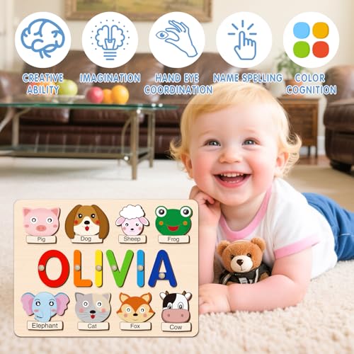 Image of Easter Wooden Name Puzzle - Personalized Puzzles for Toddlers Ages 1-3, Montessori Educational Learning Toy, Perfect Easter Egg Hunt Gift for Baby Boys & Girls