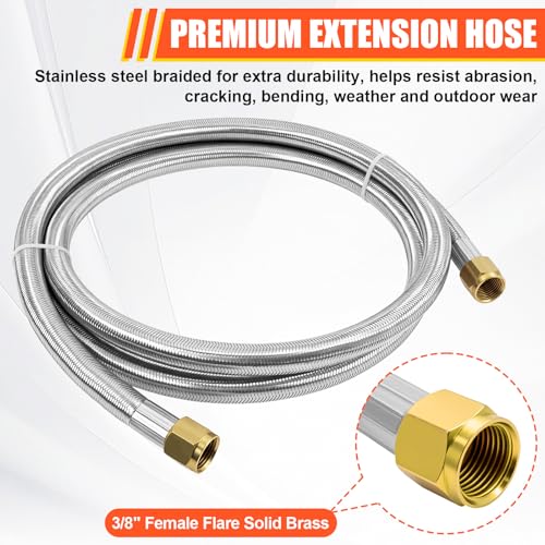 Image of 6 FT Propane Hose Extension 3 /8 inch Female Flare x Female Flare, CSA Certification Stainless Steel Braided Propane Flexible LP Gas Line with Solid Brass Fittings for RV, Grill, Fire Pit, Heater, Stove