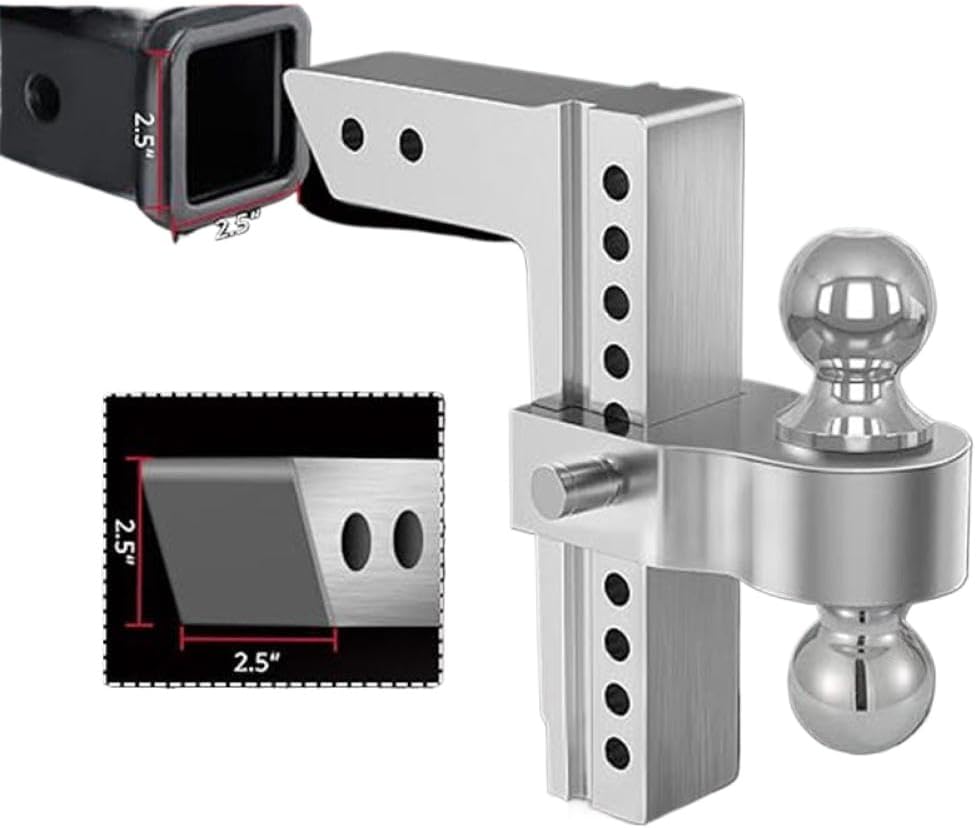 2.5-Inch Receiver for Trailer Hitch Ball Mount Load Bearing 18500LBS with 10-Inch Drop Rise Aluminum Drop Hitch