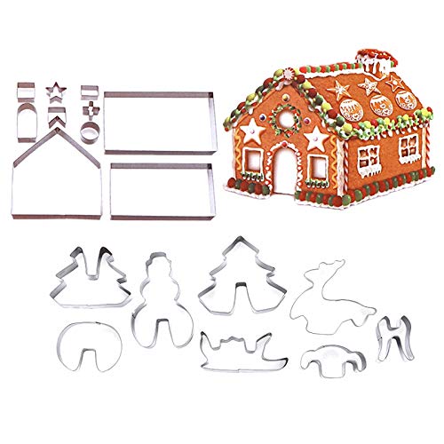 Uanratg 18Pcs 3D Gingerbread House Escenario NavideñO de Acero Inoxidable Cortadores de Galletas Set Molde de Galletas Herramienta de Horneado de Cortador de Fondant