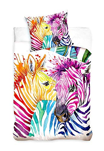 Carbotex Zèbre - Linge de Lit,140x200 cm, Arc en Ciel