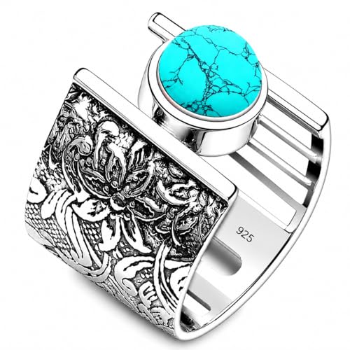 7MM Round Gemstone 925 Sterling Silver Gift Rings for Womens, Floral and Leaves Engraved Ring for Every Occasion